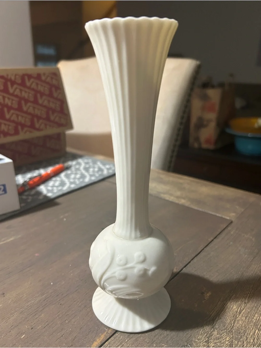 Lennox Classic White Milk Glass Bud Vase - Elegant Fluted Design